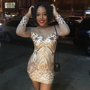 Cream and gold short sequin dress